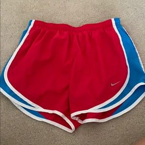 Red and blue nike shorts